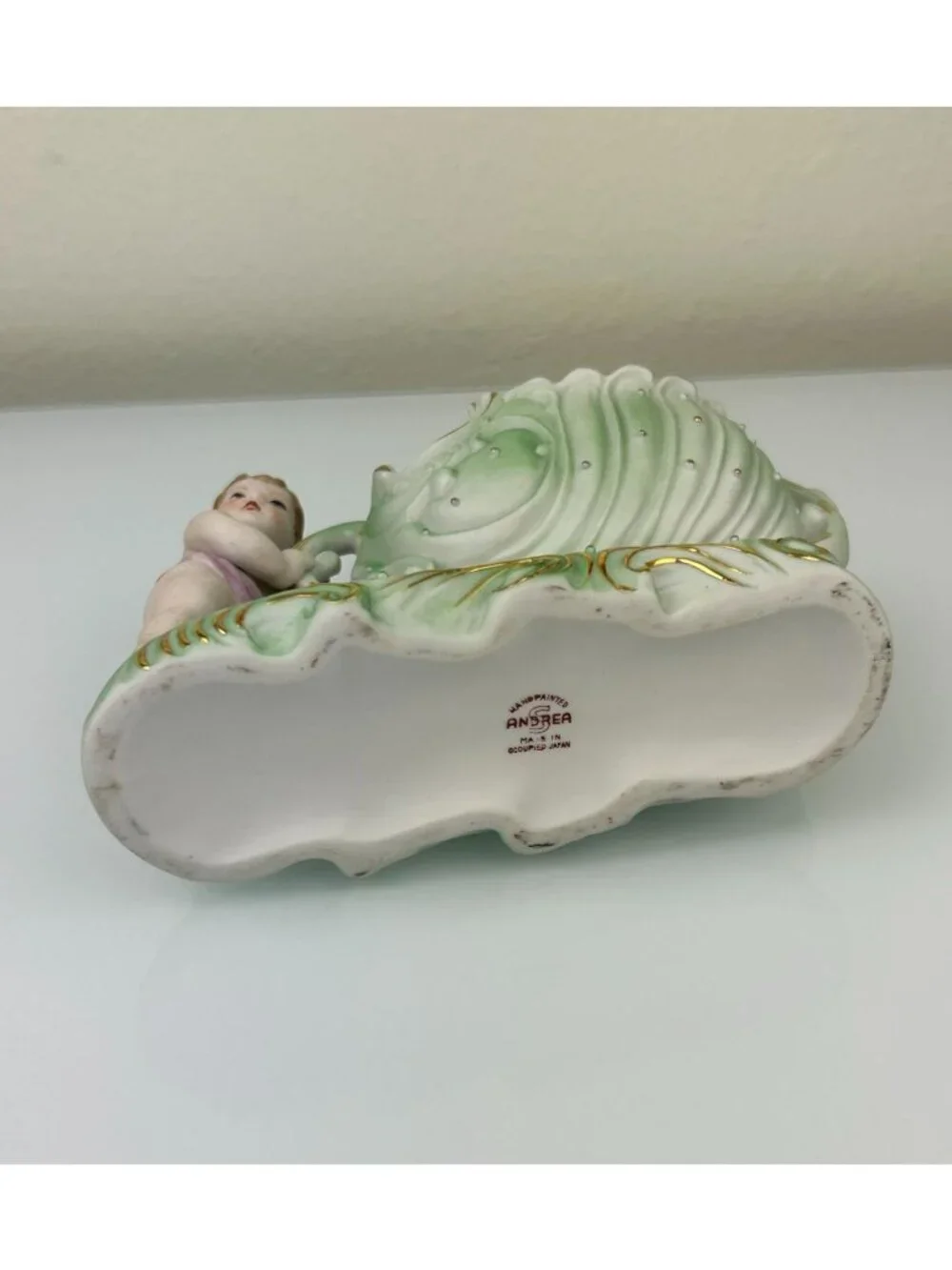 Occupied Japan Andrea Sadek Bisque Cherub Angel Sleigh Planter VTG Gift 1940s